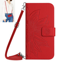 Custodia compatibile con Samsung Galaxy S10 – Portafoglio a tracolla in pelle PU con motivo floreale in rilievo rosso, porta carte, chiusura
