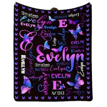 Personlig Evelyn Butterfly-namnfilt – Mysig flanellfleece, grov stickning, året runt, maskintvättbar, perfekt present