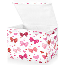 Grandi contenitori pieghevoli con coperchio ribaltabile, cubi e cestini con 2 maniglie per vestiti e libri, 42 x 32 x 30 cm, con fiocchi rossi e rosa.