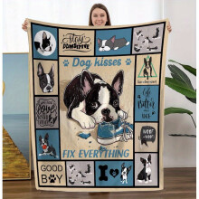 Blaincéad Madra Boston Terrier inchúlaithe – Clúdach Peataí Flanail Cluthar le Léaráidí Greannmhara & Teachtaireachtaí Dearfacha, In-nite