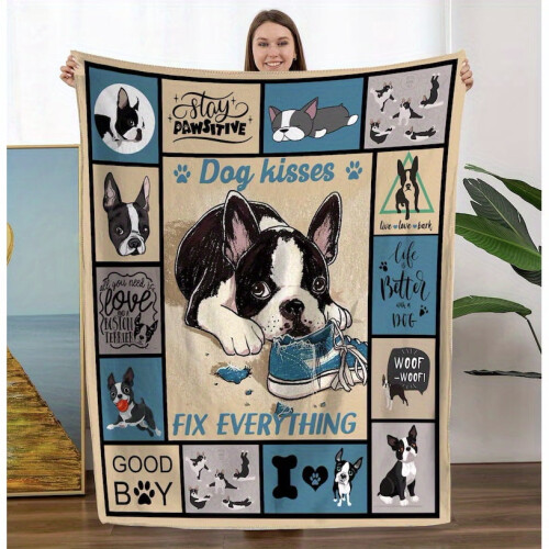 Αναστρέψιμη κουβέρτα για σκύλους Boston Terrier – Άνετη φανελένια κουβέρτα για