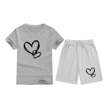 Sommerantrekk for jenter, 2-delt, barn, korte ermer, t-skjorter og shorts med elastisk midje, mørkegrå, 4-5 år