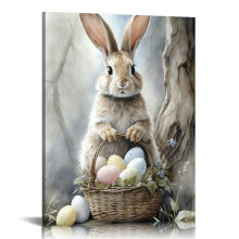 Vintage paashaas canvasprint wanddecoratie – geschikt voor woonkamer, slaapkamer, badkamer, kantoor, hal en keuken.