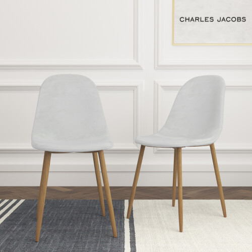 Charles Jacobs (Grey Velvet Chairs) Charles Jacobs White Square Ceramic Dining Table & 2 Designer Chairs Dining Set 2