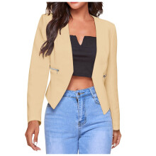 Cotton Linen Blazers for Women 3/4 Sleeve Casual Lapel Suit Jackets Open Front Single Button Office Formal Cardigan Khaki, XXXL
