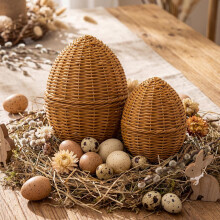 2 uova di Pasqua in rattan (25 cm e 22 cm) con luci a LED, decorazioni primaverili in stile rustico per tavolo, camino, veranda, giardino –