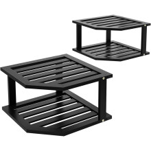 Bamboo Corner Shelf(2 Pack),2 Tier Plate Organizer for Cabinet and Countertop,Pantry Dish and Spice Rack for Kitchen(Black)