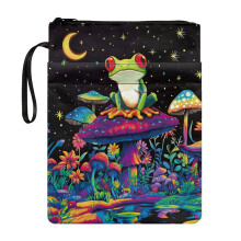 Tas met ritssluiting en kikker- en paddenstoelmotief, boekenorganizer, houder, polyester vakbeschermer, opbergtas met handvat, draagtas voor boeken.