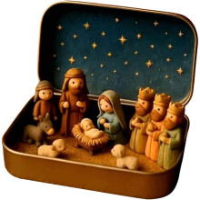 Miniaturowy zestaw szopek bożonarodzeniowych w blaszanym pudełku, ręcznie robione figurki Jezusa, szopka bożonarodzeniowa dla Świętej Rodziny