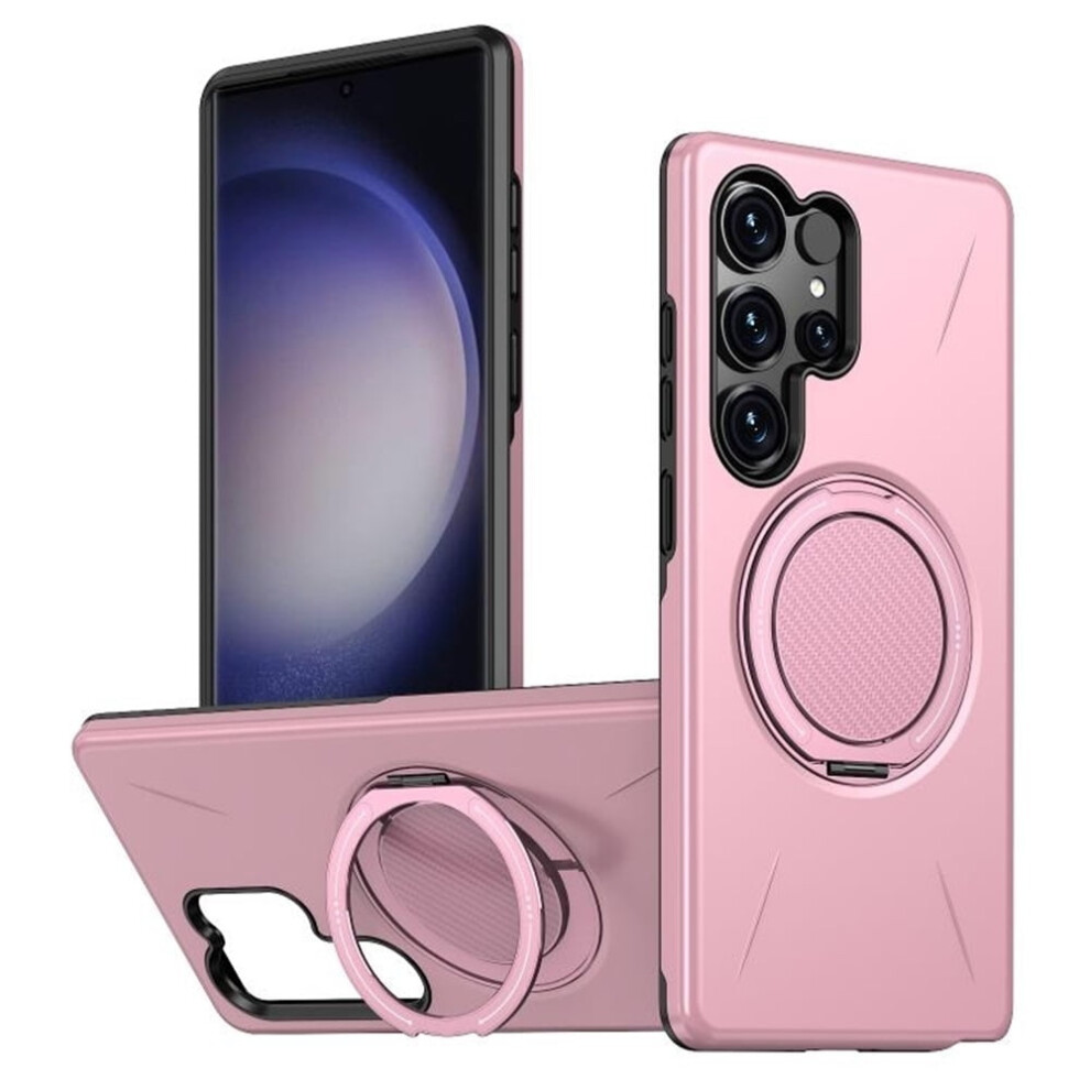 Ultra Slim Hybrid Tpu+Pc Case For Samsung Galaxy S23 Ultra 5G Â Magsafe Compatible, Metal Rotating Holder, Military Shockproof, Pink 9340959337958