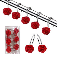 Rose Themed Shower Curtain Hooks,12-Pack Decorative Hanging Rings & Hardware Accessories for Bathroom Decor Upgrade