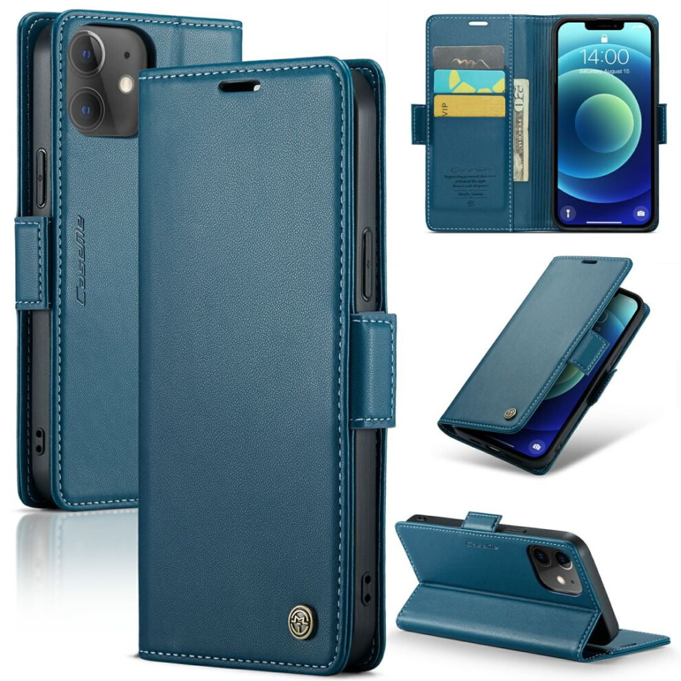 Caseme Leather Wallet Case For Iphone 12 Mini Â Rfid Blocking, Magnetic Clasp, Kickstand, Blue 9340959338153