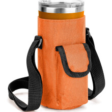 Tumbler Carrier with Strap Compatible with YETI Rambler 20oz, IRONFLASK 20/24oz – Orange Sling Bag with Pocket