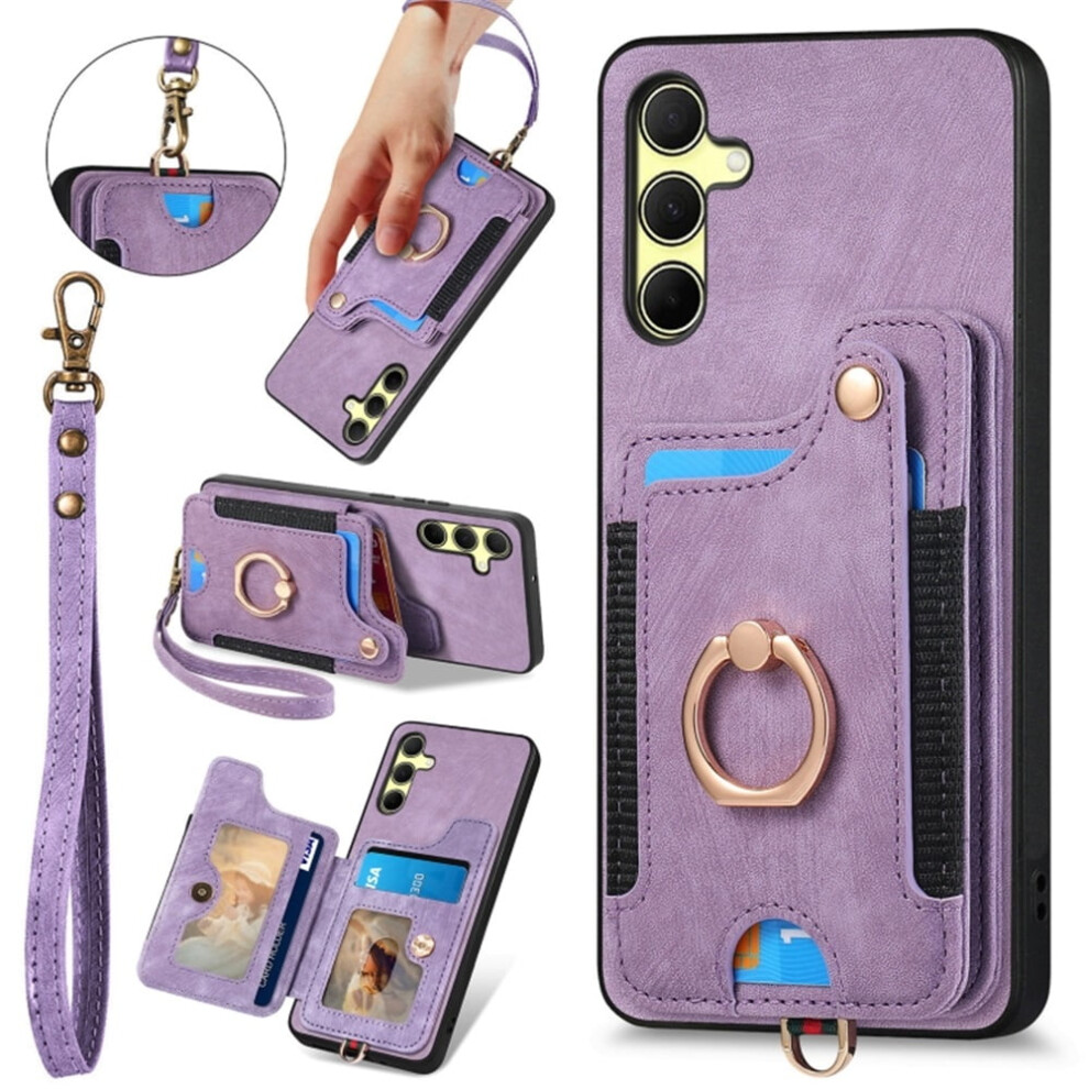 Compatible With Samsung Galaxy A35 5G Pu Leather Wallet Case Â Rfid Blocking, Ring Holder, Kickstand, Wrist Strap, Magnetic, Purple 9340959338078