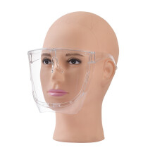 Visière de protection intégrale réutilisable, transparente, enveloppante, protégeant contre les projections de liquides et les gouttelettes.