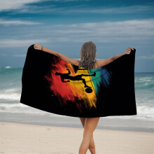 Strandhanddoek met levendig design - Perfect voor bij het zwembad, op reis en in bad - Dynamische kleuren rood, geel en blauw voor een actieve