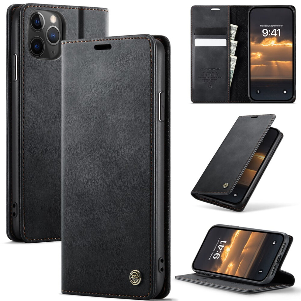 Caseme Calf Leather Wallet Case For Iphone 11 Pro 5.8-InchâRfid Blocking, Magnetic Closure, Card/Cash Slots, Kickstand, Shockproof, Black 9340959339310