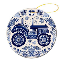 Cartoon Christmas Blue Tractor Pattern Ornament Kids Boys Car Christmas Bauble Collectible Present Gift Xmas Tree Decoration Housewarming Gift