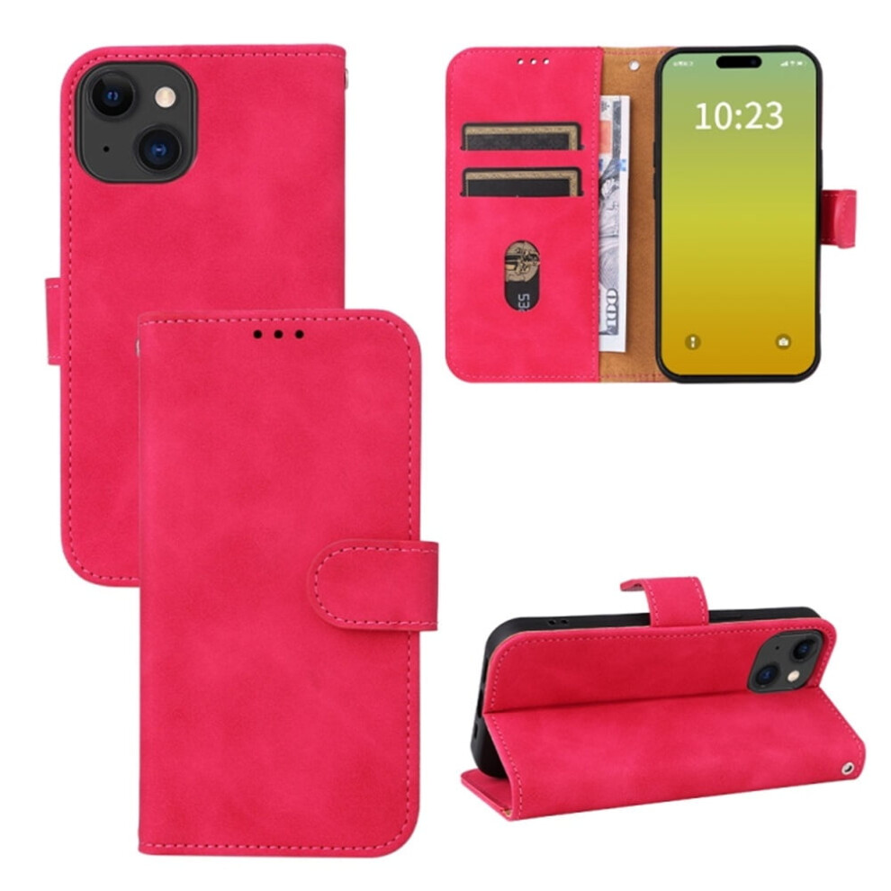 Pu Leather Wallet Case For Iphone 15 Â Tpu Bumper, Card Slots, Kickstand, Magnetic Closure, Shockproof, Rose Red 9340959339761