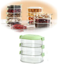 Layered Spice Storage Box 5.51 Inch Transparent Stackable Seasoning Organizer with Airtight Lid for Kitchen Pantry Refrigerator,Green,3,3 Layer