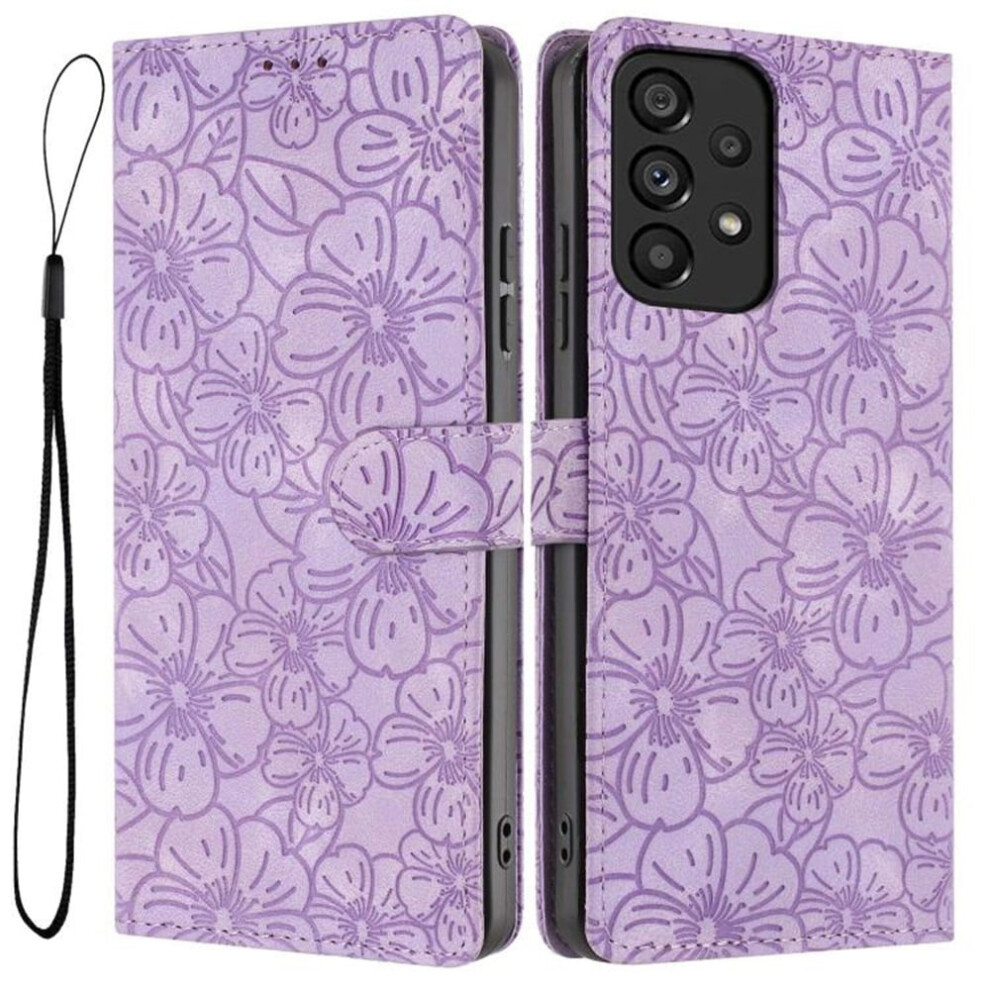 Cherry Blossom Embossed Leather Flip Wallet Case For Samsung Galaxy A73 Â Magnetic, Shockproof, Kickstand, Card Holder, Purple Red,Purple 9340959338221
