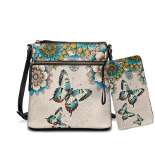 Boho Mandala Vlinder Crossbodytasje + Portemonnee Set – Tas van PU-leer + Portemonnee, Waterdicht, Lichtgewicht, Geschikt voor Dagelijks Gebruik