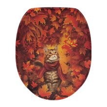 Toiletbrilhoes met herfst- en Thanksgiving-thema en esdoornbladeren, schattig kattenontwerp, universele pasvorm, geschikt voor langwerpige toiletten.