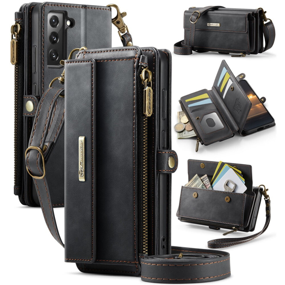 Caseme Wallet Case For Samsung Galaxy S22 5G Â Rfid-Blocking Pu Leather, Kickstand, Wrist Strap, Zipper, Card Slots, Black 9340959340996