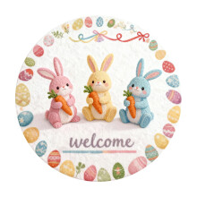Zerbino rotondo di benvenuto con coniglietto pasquale – Assorbente e resistente all'usura, 40/60/80 cm, compatibile con le decorazioni pasquali