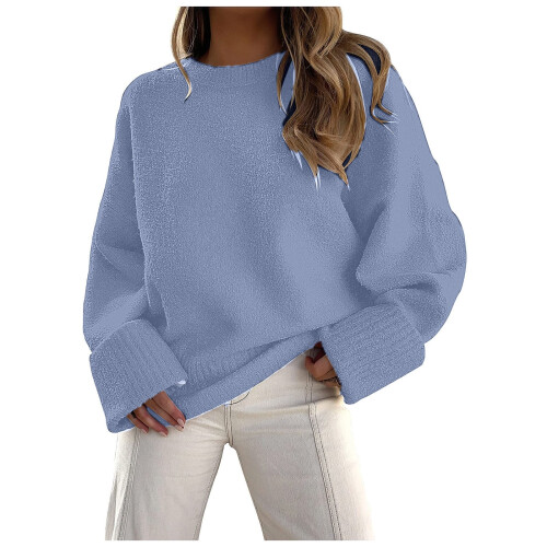 Γυναικείο oversized με μακριά μανίκια, χνουδωτό πλεκτό, casual, ζεστό, 2025, φθινοπωρινά