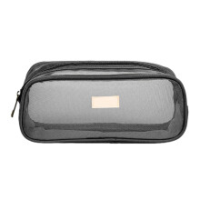 Estojo para lápis em malha quadriculada – Grande capacidade, com zíper, estojo simples para material escolar, compatível com fichários.