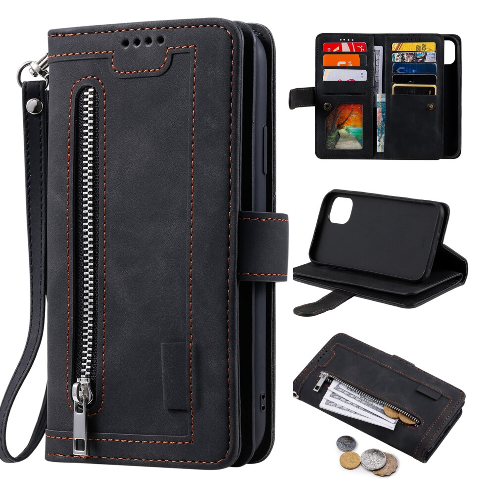 Compatible With Iphone 13 Pro Wallet Case With Wrist Strap, Pu Leather Folio Flip Cover With Zipper Pocket, Magnetic Clasp, Id/Card Slots & 9009879189114