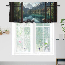 Cortina de janela Forest Lake – Paisagem de montanhas e árvores, estilo casa de campo, com bolso para varão, 137 x 46 cm, 1 painel, compatível