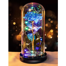 Rechargeable Blue Galaxy Glass Rose in Dome – Valentine's, Anniversary & Birthday Gift for Women, Mom, Wife, Grandma – Compatible with USB