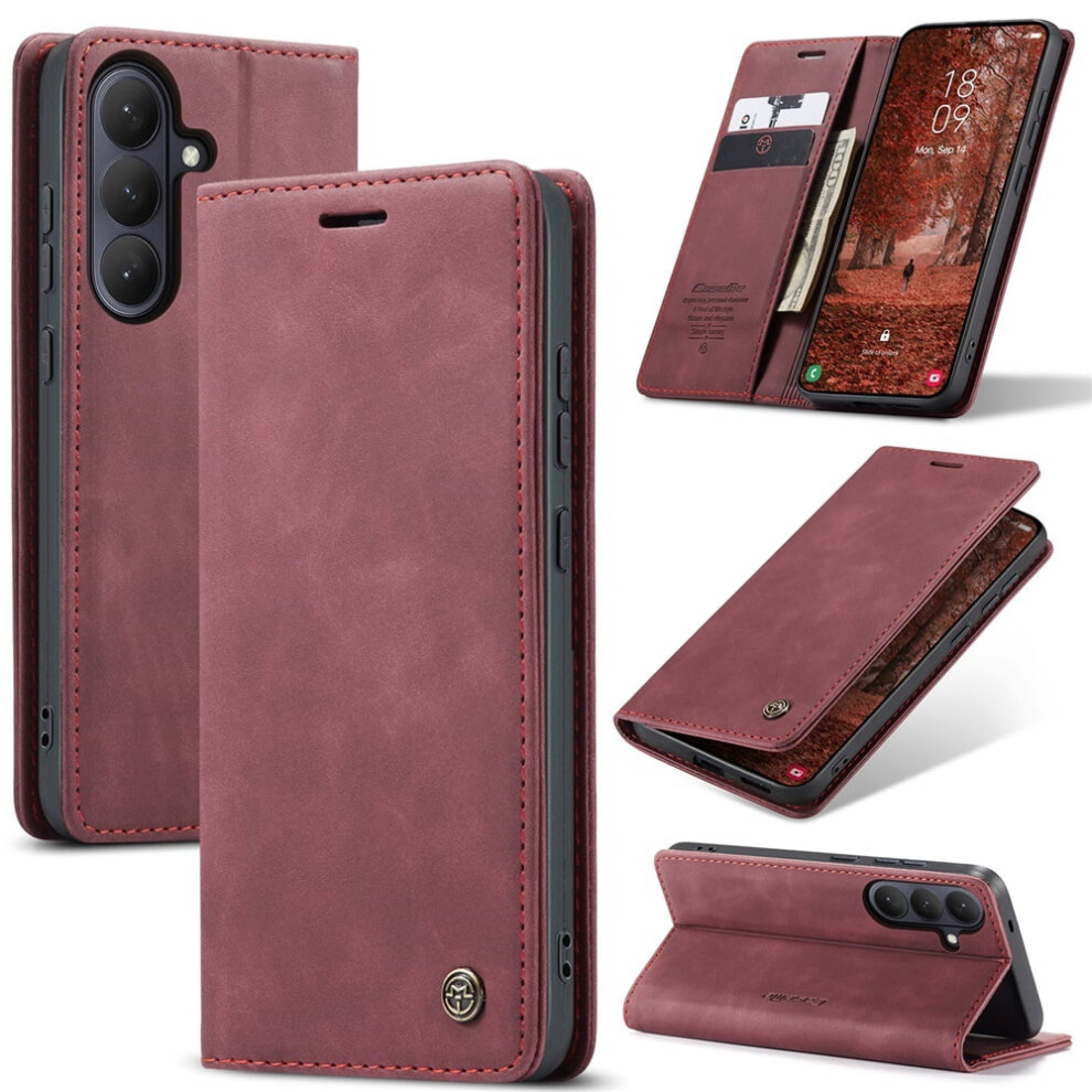 Caseme Leather Flip Wallet Case For Compatible With Samsung Galaxy S26+ 5GâMagnetic, Card Holder, Kickstand, Shockproof, Wine Red 9009879189466