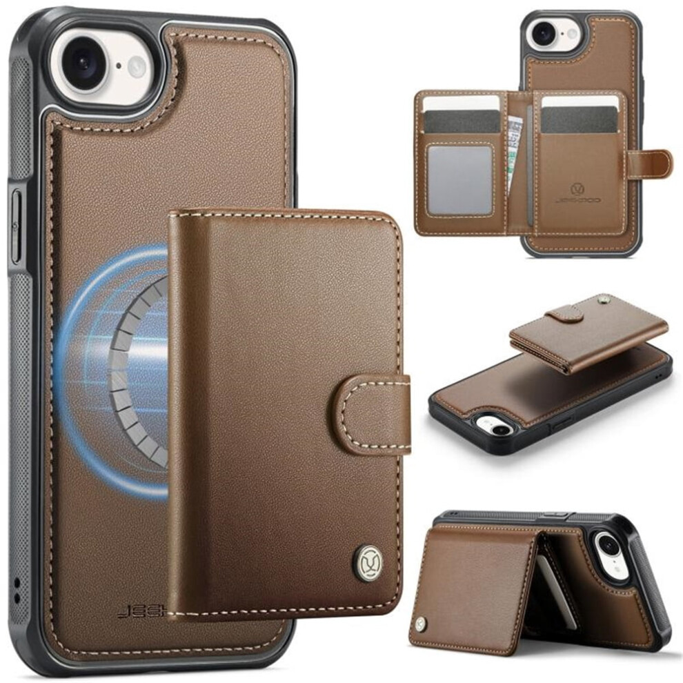 Jeehood Case For Iphone 16E: Rfid-Blocking, Magsafe-Compatible 2-In-1 Wallet With Kickstand, Pu Leather, Brown 9009879190653