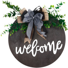 3Pcs Black Wood Welcome Sign Round Front Door Porch Hanging Decor