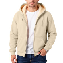 Herre fleeceforet tyk hættetrøjejakke, varm alsidig afslappet overtøj, khaki, XL