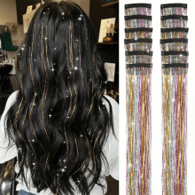 Haarclips met glitter, 12 stuks, 50 cm, kleurrijke glitterhaarverlengingen, feestset voor vrouwen en meisjes