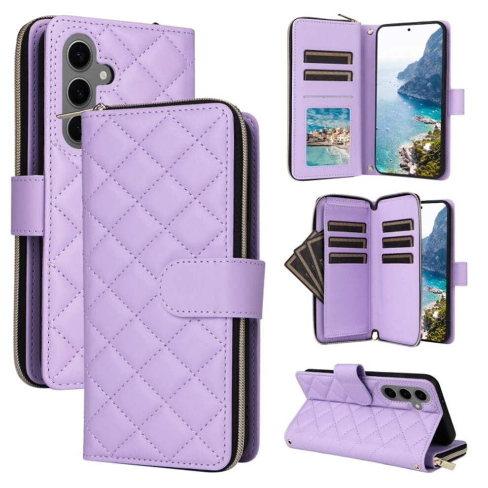 Magnetic Flip Wallet Case For Samsung Galaxy S25+ 5G Â 9-Card Slots, Zipper Pocket, Detachable Shoulder & Wrist Straps, Purple 9009879191490