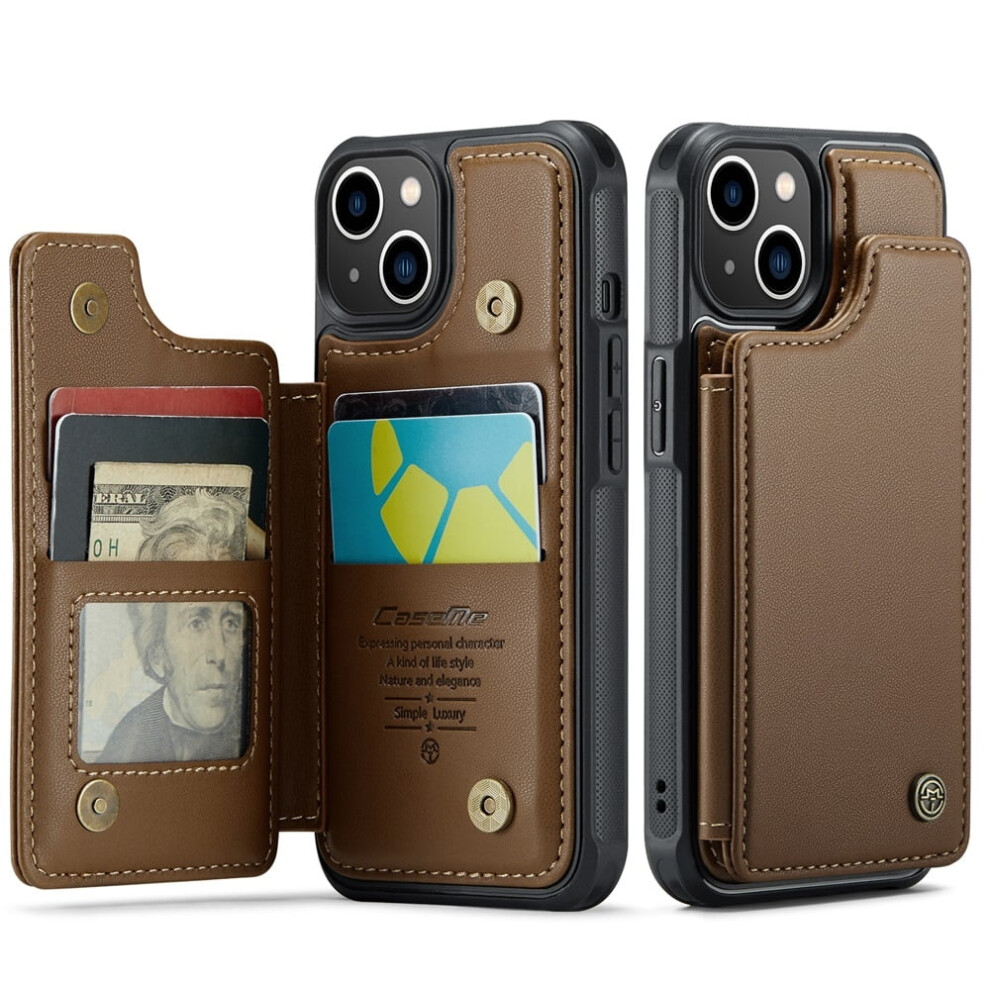Caseme Leather Wallet Case For Iphone 13 (6.1") Â Rfid Blocking, Magnetic Clasp, Kickstand, Shockproof, Brown 9009879191353