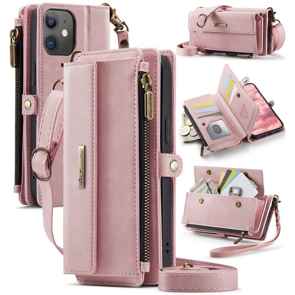 Caseme Wallet Case For Iphone 12 (6.1"), Rfid-Blocking Pu Leather, Kickstand, Wrist Strap, Zipper Card Holder Â Pink 9009879191230