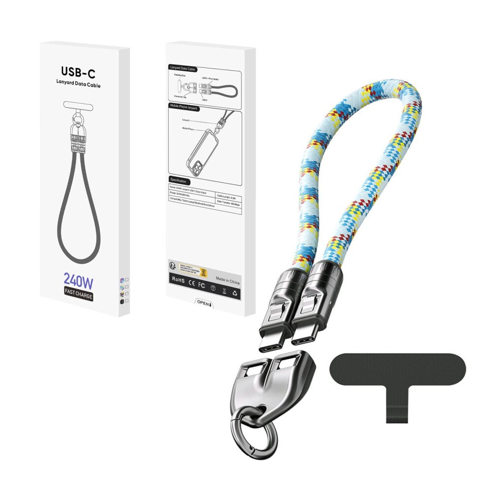 Type-C To Type-C 240W Charging Cable With Wearable Bracelet, 11.8In Fast Charging Lanyard For Phone Tablets,Laptops, Portable Fashion Charger 9009879192268