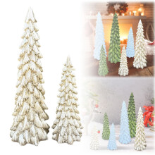 Conjunto de 2 estatuetas de árvore de Natal em resina (24 cm/16,5 cm) para decoração de mesa, lareira, decoração de inverno e presente.