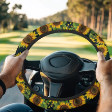 Sonnenblumen-Lenkradbezug für Golfcarts, schweißabsorbierender Staubschutz, kompatibel mit Club Car, 13–14 Zoll Universal