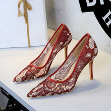 Women's Lace Mesh High Heels Pointed Toe Slim Party Pumps