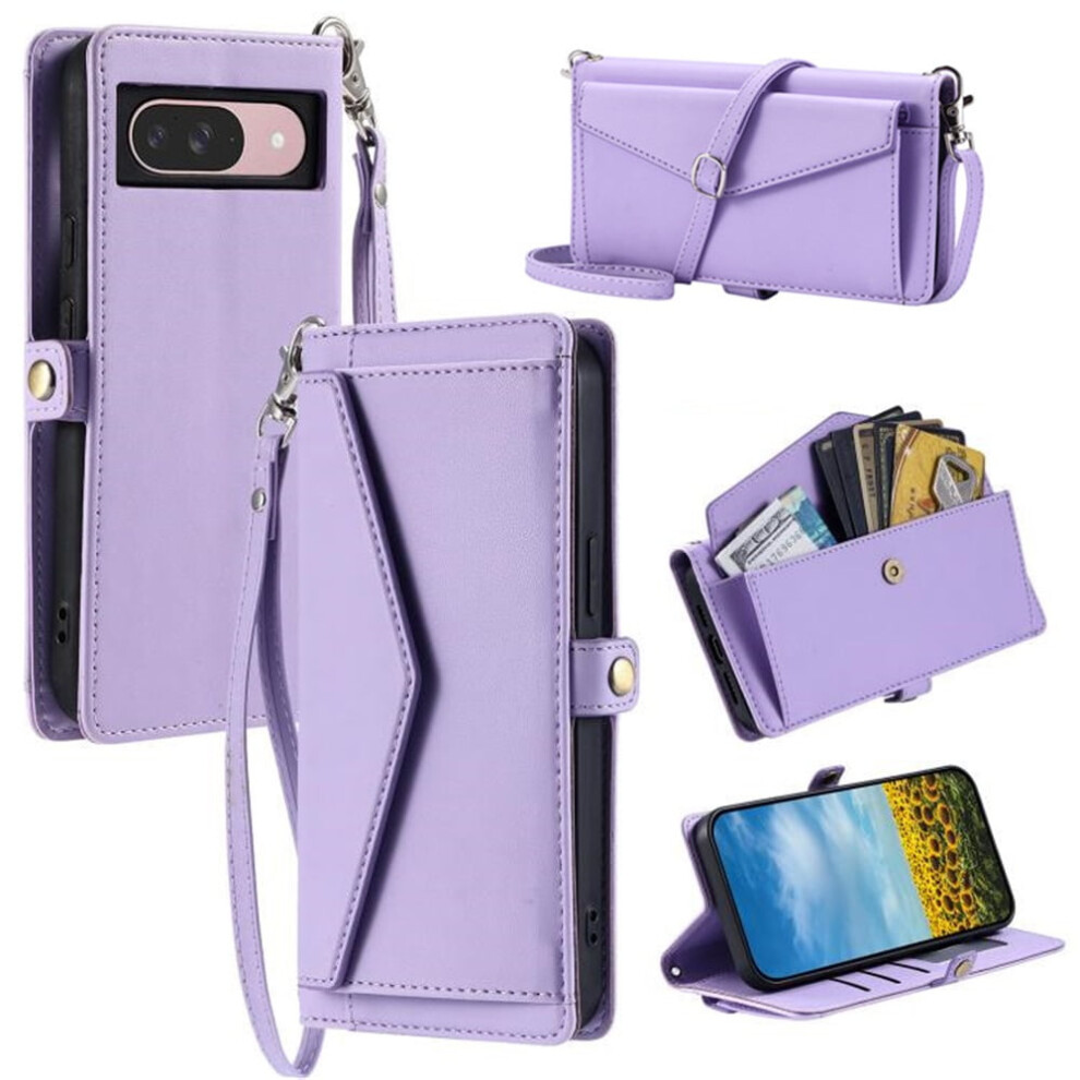 Pu Leather Flip Wallet Case For Google Pixel 10/10 Proâ3 Card Slots, Hidden Pocket, Detachable Straps, Shockproof, Purple 9009879192787