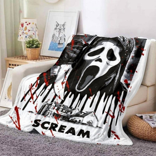 Κουβέρτα Ghostface, εξαιρετικά απαλή, ζεστή και χωρίς χνούδι μάσκα τρόμου, ιδανική για 1