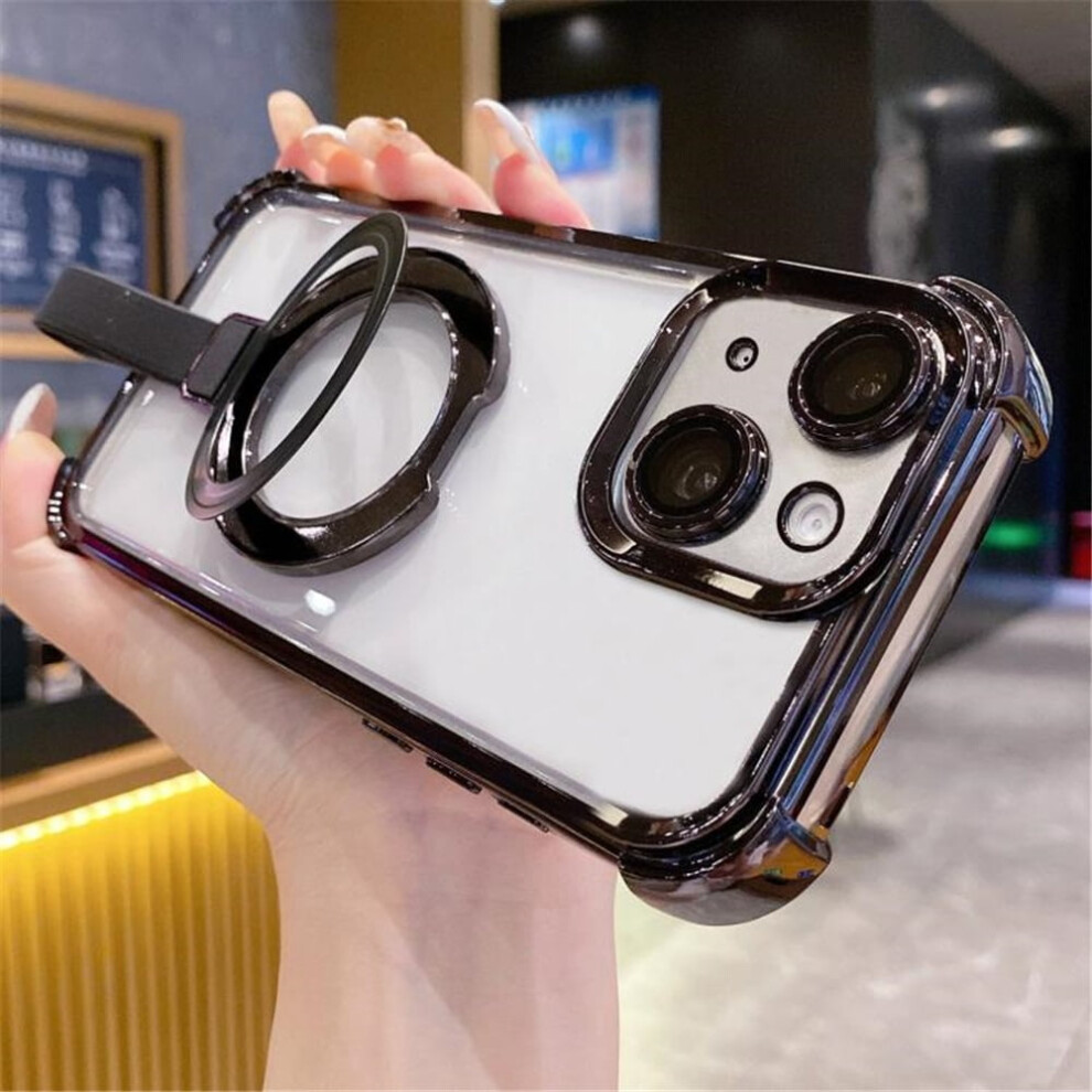 Transparent Magsafe-Compatible Iphone 14 Case With Ring Stand & Magnetic Cover Â Black 9009879193005