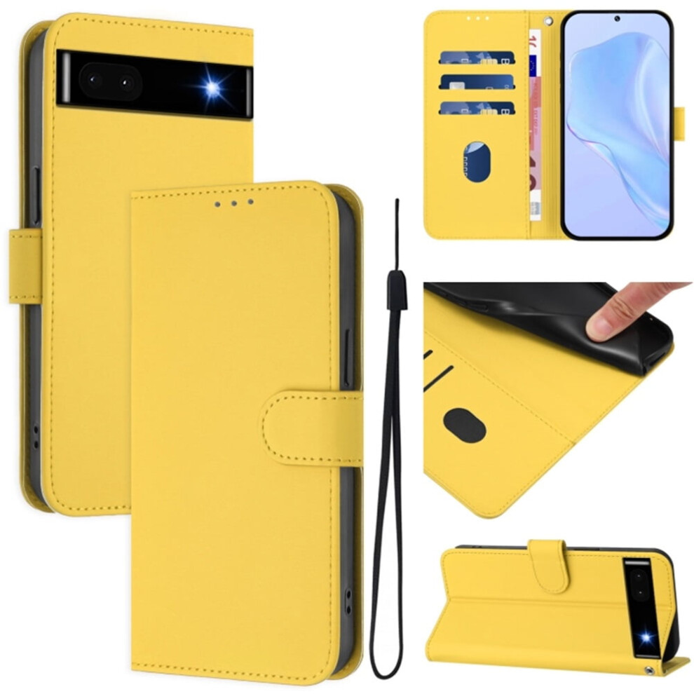 Wallet Case Compatible With Google Pixel 6A – Pu Leather Magnetic Flip Folio, 3-Card Slot & Wrist Strap, Yellow 9009879193432